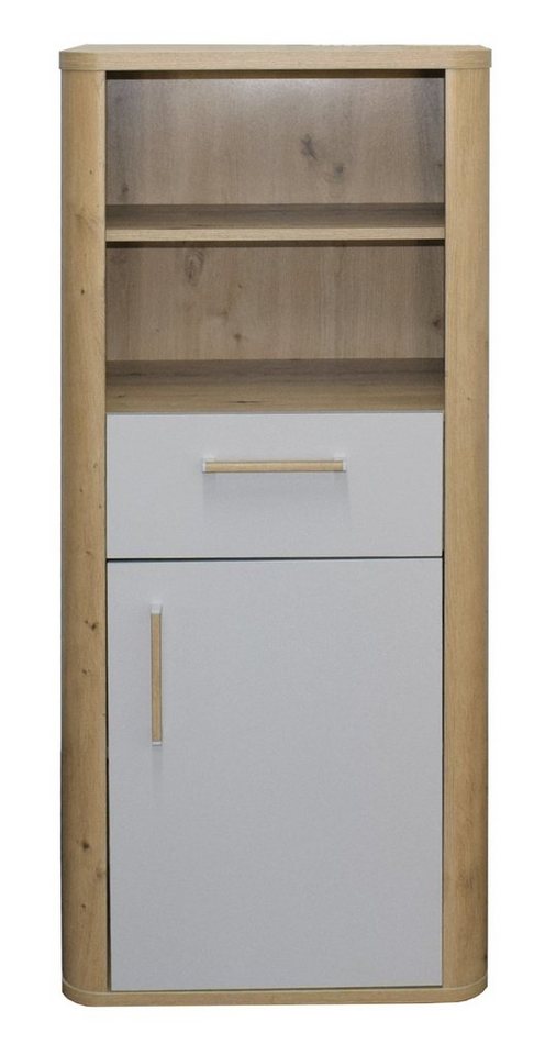 Mäusbacher Beistellschrank in asteiche / kreidegrau matt lack mit einer Schublade und einer Tür (BxHxT: 55x128x41 cm) von Mäusbacher