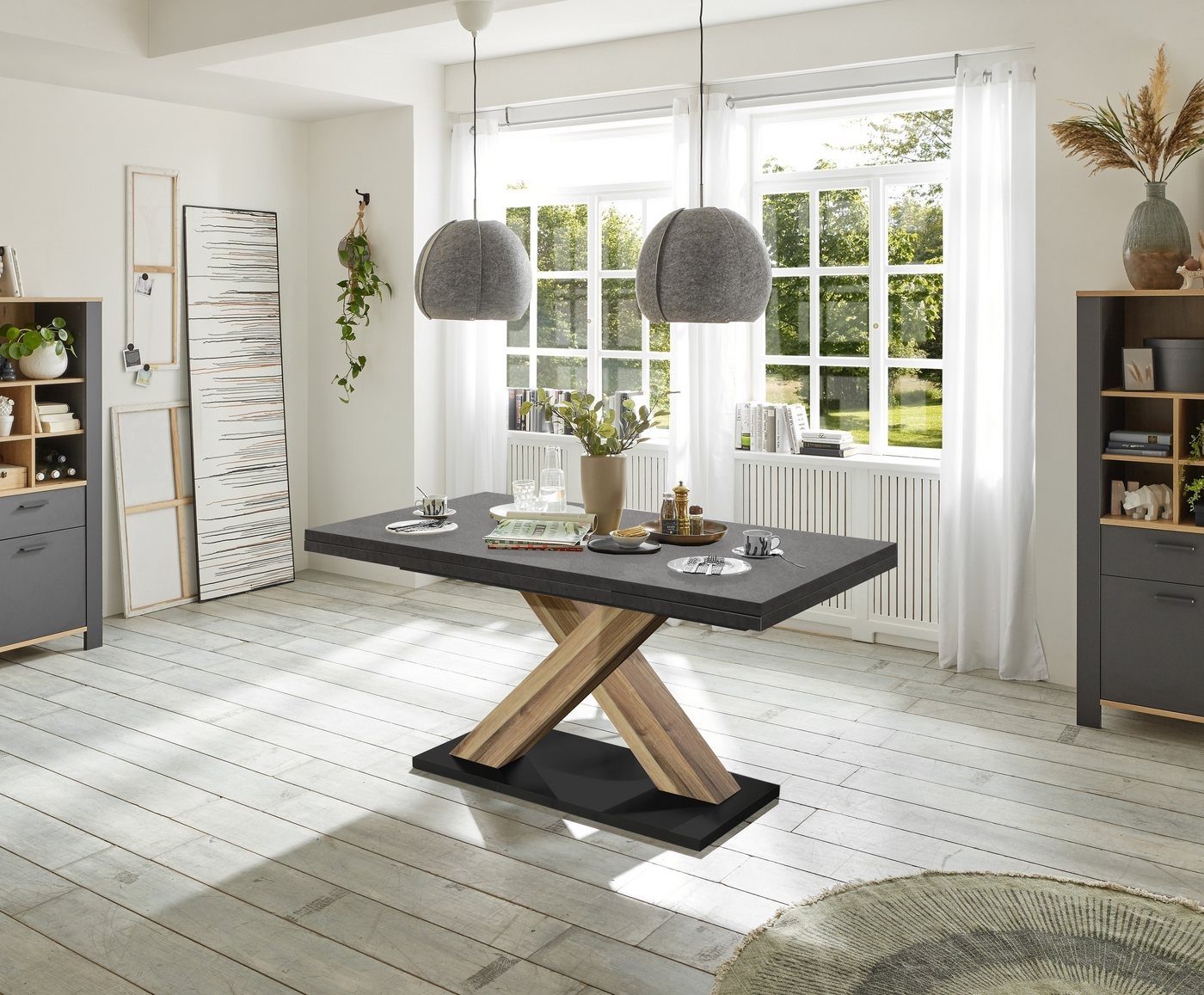 Mäusbacher Kulissentisch in graphit / plankeneiche - 180x76x90cm (BxHxT) von Mäusbacher