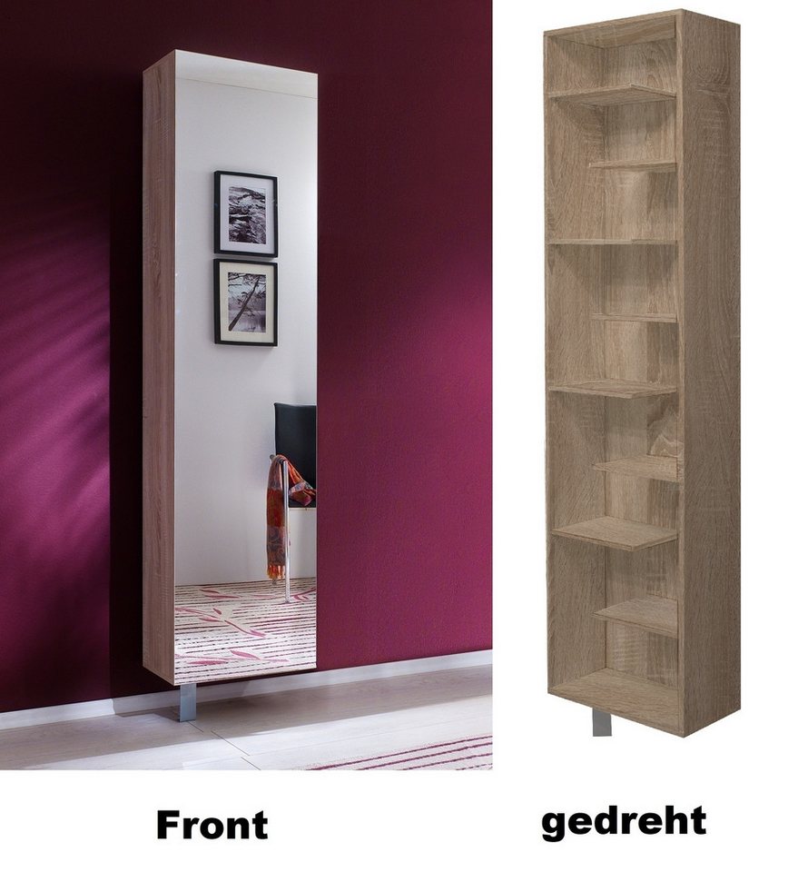 Mäusbacher Schuhschrank drehbar, eiche dekor sägerau / Spiegel - 45x189x25 (BxHxT) von Mäusbacher
