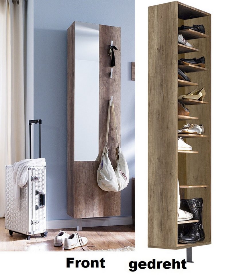Mäusbacher Schuhschrank drehbar, wildeiche trüffel / Spiegel - 45x176x25 (BxHxT) von Mäusbacher