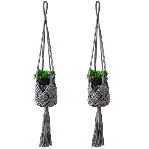 2er Set Makramee Blumenampel, 85 cm Blumentopf Hängend Mit Baumwollseil, Boho Deko Baumwollseil Hängeampel, Blumenampel Hängend Innen, Macrame Plant Hanger, Natürlich Hängepflanzen Topf (A) von Mafagwre