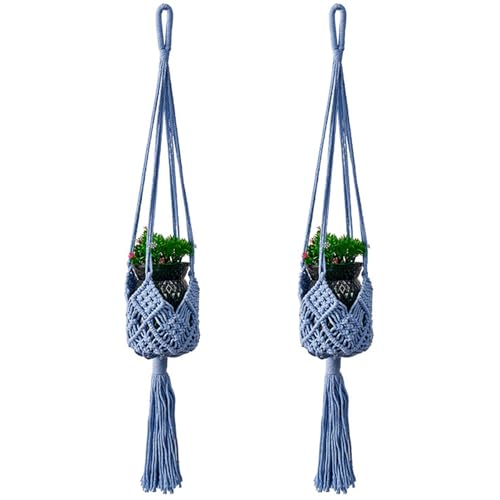 2er Set Makramee Blumenampel, 85 cm Blumentopf Hängend Mit Baumwollseil, Boho Deko Baumwollseil Hängeampel, Blumenampel Hängend Innen, Macrame Plant Hanger, Natürlich Hängepflanzen Topf (B) von Mafagwre