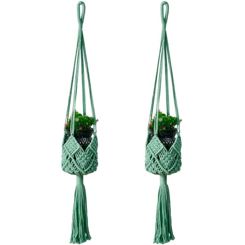 2er Set Makramee Blumenampel, 85 cm Blumentopf Hängend Mit Baumwollseil, Boho Deko Baumwollseil Hängeampel, Blumenampel Hängend Innen, Macrame Plant Hanger, Natürlich Hängepflanzen Topf (C) von Mafagwre