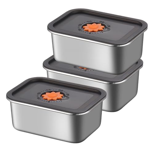 3 Stück Crisper Box Aus Edelstahl, 1000 Ml Frischhaltedosen Mit Deckel, Rechteckige Aufbewahrungsbox, Edelstahl Aufbewahrungsbox, Stapelbare Edelstahl-Box Mit Verschlussdeckel Für Fleisch (A) von Mafagwre