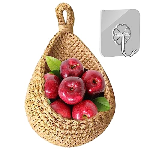 Mafagwre 1 Stück Obstkorb Hängend Korb Geflochten,obstkorb Wand Hängekorb Mit Haken,Handgewebt Küche Aufbewahrung Wandkorb Obstkörbe,Gemüse Aufbewahrung Organisation Deko,Fruit Basket (L) von Mafagwre