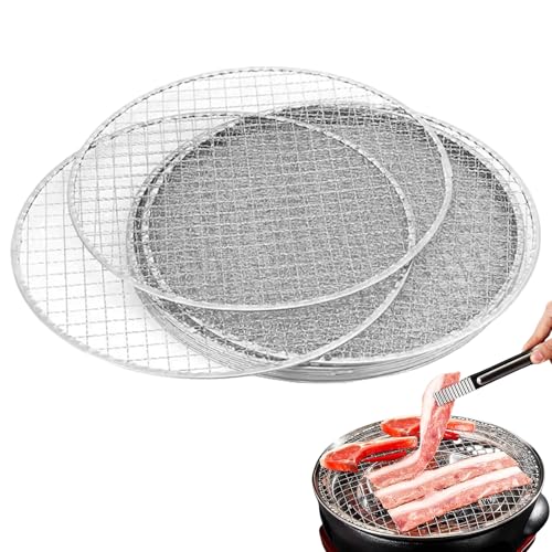 Mafagwre 10 Stück Grill Drahtgeflecht, 34.5 cm Gusseisen Runder Grillrost, Einmalig Grillmatte, Grillmatte Set, Runder Grillen Mesh, BBQ Backzubehör Für Gasgrill, Holzkohle (A) von Mafagwre