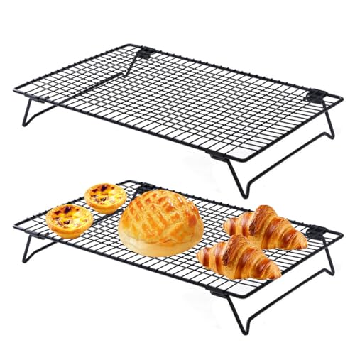 Mafagwre 2er-Set Kuchengitter Kühlablage, Antihaftend Platzsparend Zusammenklappbar Abkühlgitter, Kuchen Kühlregal Für Gebäck, Frisch Gebackene Kuchen, Muffins Und Kekse, Schwarz (L) von Mafagwre