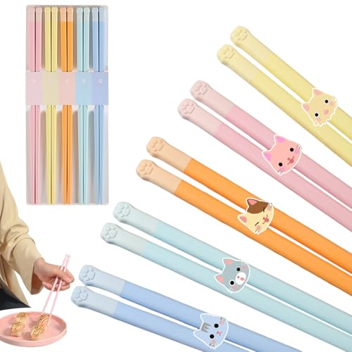 Mafagwre 5 Paar Katzenpfoten Essstäbchen, Chinesische Stäbchen, Wiederverwendbar Sushi Chopsticks, 5 Farben Rutschfeste Essstäbche, Niedliche Pfotenabdrücke Essstäbchen Für Zuhause Restaurant (A) von Mafagwre
