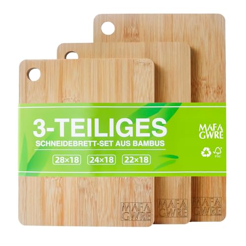Mafagwre Bambus Schneidebrett, 3er Set: 28x18cm, 24x18cm, 22x18cm - Holzbrett für Küche, Frühstücksbrettchen aus Bambus von Mafagwre