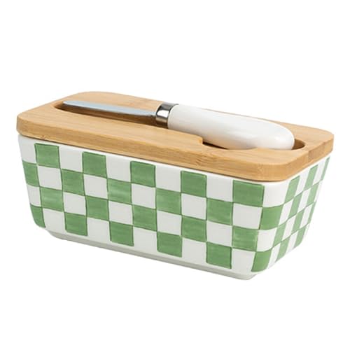 Mafagwre Butterdose Porzellan, Butterdose Mit Holzdeckel, Böhmischer Butterschale, Butterdose Keramik, Butterglocke, Butterschale Mit Buttermesser, Butterbox Für Haushalt Und Küche (A) von Mafagwre