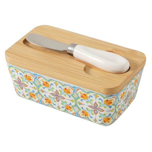 Mafagwre Butterdose Porzellan, Butterdose Mit Holzdeckel, Böhmischer Butterschale, Butterdose Keramik, Butterglocke, Butterschale Mit Buttermesser, Butterbox Für Haushalt Und Küche (B) von Mafagwre