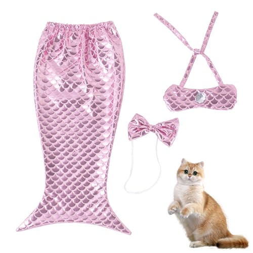 Mafagwre Cat Mermaid Costume Katzen, kreative Meerjungfrauenkostüme, Pet-Meerjungfrau-Kostüm mit Gummiband, lustiges Haustier-Kostüm für Katze und Hund (S) von Mafagwre