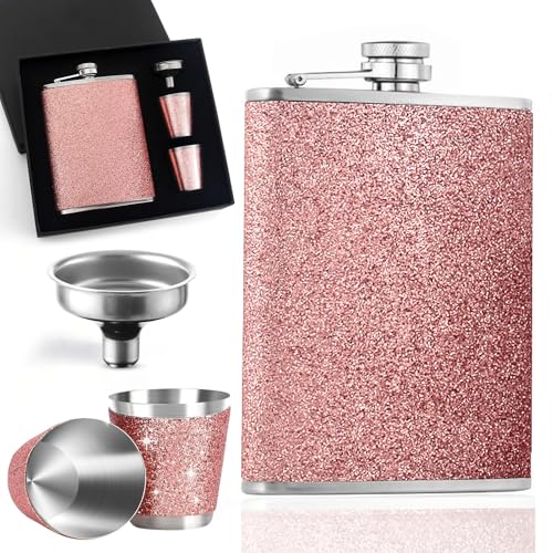 Mafagwre Flachmann Edelstahl Und Trichter, 8oz Hip Flask Mit 2 Pinnchen, Rosa Flachmann Aus Edelstahl, Flachmann Aus Edelstahl Für Damen, Mini Flachmann, Tragb Edelstahl Whiskeyflasche (A) von Mafagwre
