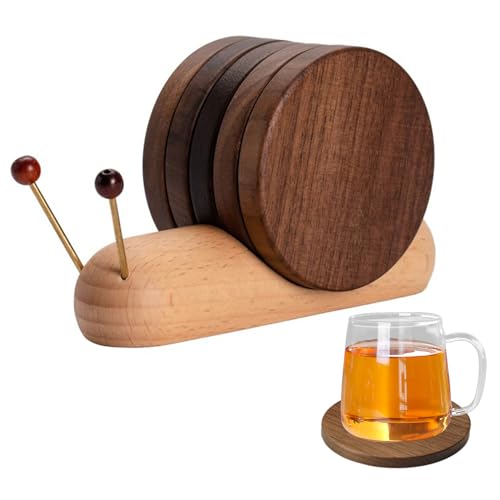 Mafagwre Holz Tasse Untersetzer Wärmedämmung, Schneckenförmige Holzuntersetzer mit Magnet, Tragbare Tisch-Schutzuntersetzer für Esstisch, Schreibtisch, Wohnzimmer von Mafagwre