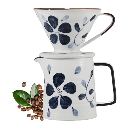 Mafagwre Pour Over Kaffeebereiter Mit Keramikbecher, Pour Over Kaffeebrüher, Tropfkaffeemaschine, Manueller Drip Kaffeebereiter, Handgezeichnet Kaffeemaschinen-Set Mit Keramik-Kaffeetropfe (A) von Mafagwre