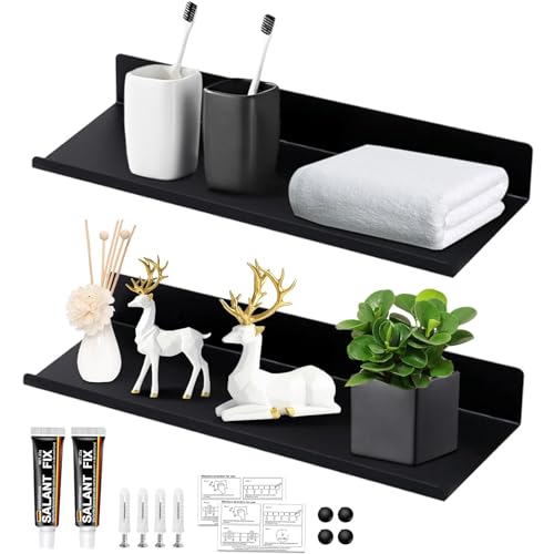 Mafagwre Wand Regal, Schwebendes Regal Wand, 2er Set Wandregal Schwarz Metall 40cm, Modern Home Decoration Wall Shelf, Erweitern Der Wandfläche, Ideale für Schlafzimmer, Badezimmer, Küche von Mafagwre