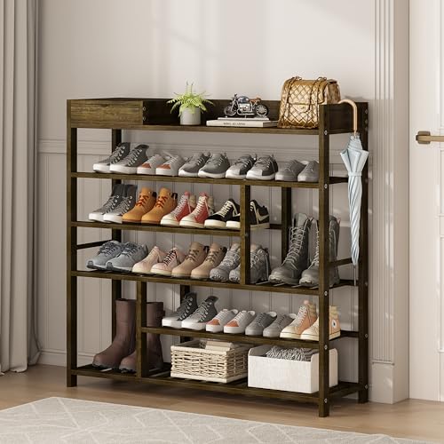 Mafalion Schuhregal aus Bambus, for Closet 6 Tier Shoe Storage Organizer Entryway Tall Shoe Shelf with Storage Box Wooden Tee-Braue von Mafalion