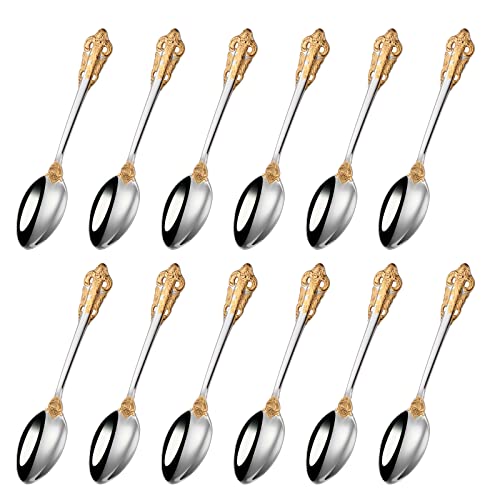 Mafier 12 Stück Gold Kaffeelöffel, 13 cm Rühren Mini Teelöffel für Zucker Dessert Kuchen Eis Suppe Antipasto Cappuccino Geschenkset von Mafier