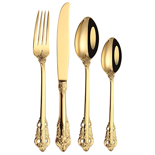 Mafier Elegant gold cutlery set for 6 people, 24 pieces, 18/10 polished stainless steel, glossy von Mafier