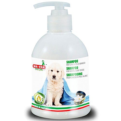 MA-FRA, Shampoo für Hunde mit weißem Fell, Gegen Vergilbung, Extraglanz, Weist Parasiten ab, mit Neemöl, Talkduft, 250 ml von Mafra
