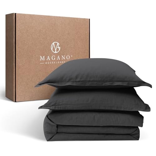 Magano® Premium Bettwäsche 155x220 Grau | Weich & Bügelfrei | Hypoallergen & Atmungsaktiv | Deckenbezug 155x220 cm + Kissenbezug 40x80 cm | Anthrazit Dunkelgrau von Magano
