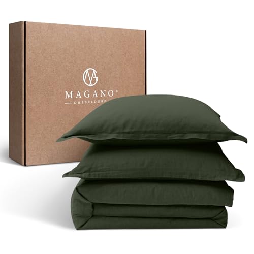 Magano® Premium Bettwäsche 200x200 Grün | Weich & Bügelfrei | Hypoallergen & Atmungsaktiv | Deckenbezug 200x200 cm + Kissenbezug (2X) 80x80 cm | Dunkelgrün von Magano