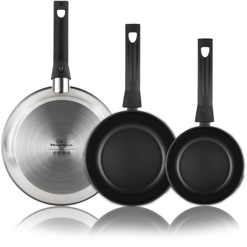 MAGEFESA Durinox Antihaft-Edelstahl-Bratpfannen-Set, 3-teilig (20,1 cm, 23,9 cm, 27,9 cm), XYLAN PLUS Beschichtung, Induktion, Gas & Elektro kompatibel, gleichmäßige Wärmeverteilung, ergonomischer von Magefesa