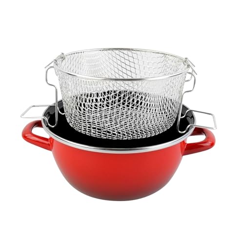 Magefesa Fritteuse Sfumato-New 20Ø aus emailliertem Stahl mit rotem Farbverlauf, Innenbeschichtung schwarz, zweilagige Antihaftbeschichtung, für alle Herdarten geeignet, besonders Induktion. von Magefesa
