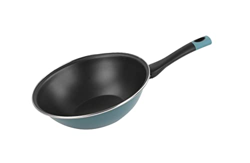 Magefesa Lotus Wok, 28 cm, aus emailliertem Stahl, außen, blau, Antihaftbeschichtung, zweilagig, verstärkt, für alle Herdarten geeignet, speziell Induktion, 50% energiesparend. von Magefesa