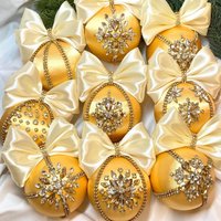 Gold Weihnachten Strass Ornamente Kugeln. Handgemachte Kristall Weihnachtskugeln Ornament Set, Schmuckverzierungen von MaggiArtStore