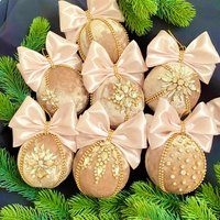 Samt Strass Kugeln. Beige Gold Christbaumkugel. Weihnachtskugel, Luxus-Juwelenverzierungen. Handgemachte Kugeln Set von MaggiArtStore