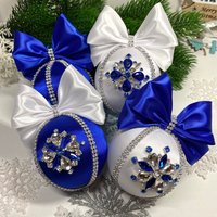 strass Kugel Weihnachtsschmuck, Glam Handmade Christbaumkugeln, Weiß Blau Weihnachtsbaum Dekor. Weihnachtskugeln von MaggiArtStore