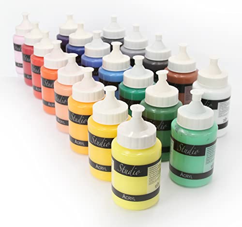 Magi® Acrylfarben Set Studio 20 x 250 ml – Acrylfarbe deckend, Wasserfest auf Leinwand, Stein, Holz, Künstlerfarben für Hobby-Künstler & Profis von Paintersisters