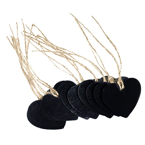 MagiDeal 10er Set Holzherzen Mini Tafel Schiefertafel Klein Kreidetafel Memotafel aus Herz für Message Board Signs von MagiDeal