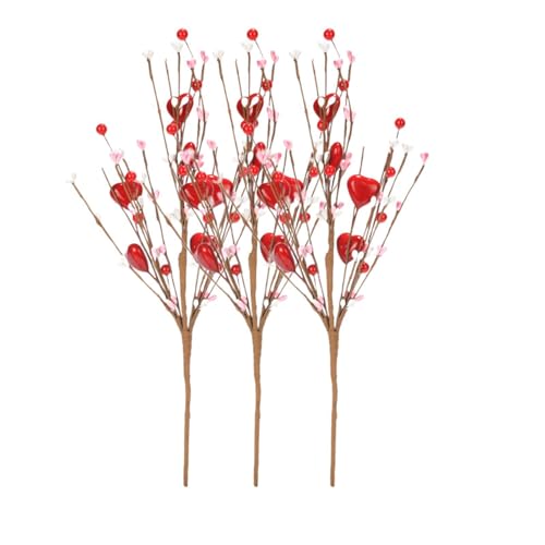 MagiDeal 3 Stück künstliche herzförmige Beeren-Picks, Dekoration, tragbare künstliche Blumen-Picks für den Festival-Blumenstrauß-Tisch im Innenbereich, Rotes Herz von MagiDeal