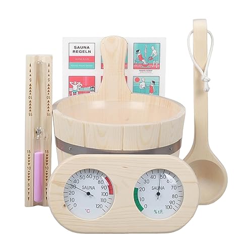 MagiDeal 5-teiliges SPA-Zubehör, Sauna-Eimer und Schöpflöffel-Set, handgefertigte Sanduhr, Thermometer und Hygrometer für Badezimmer von MagiDeal