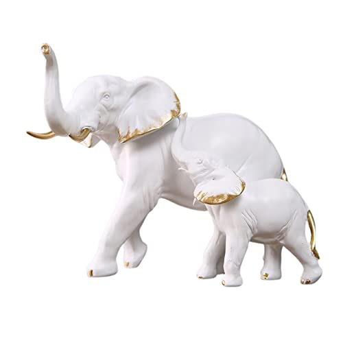 MagiDeal Dekorative Elefant-Statuen, Skulptur, Kunstwerke, Schreibtisch-Ornament, Harzfiguren für den Eingangsbereich, Schrank, Festival, Wohnzimmer, Neujahr, Weiß mit Kindern von MagiDeal