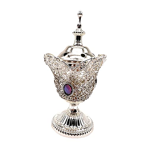 MagiDeal Elektrischer Weihrauchbrenner Räucherstäbchenhalter Oud Weihrauch Harzbrenner Craft Ornament Arab Räuchergefäß für Home Yoga SPA Study, Silber von MagiDeal