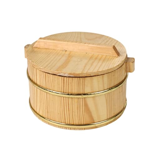 MagiDeal Gedämpftes Reisfass aus Holz, runder Reisbehälter, Lebensmittelbehälter, praktischer Speiseteller, Sushi-Reisschüssel mit Deckel für den Haushalt, 18cmx18cmx12cm von MagiDeal