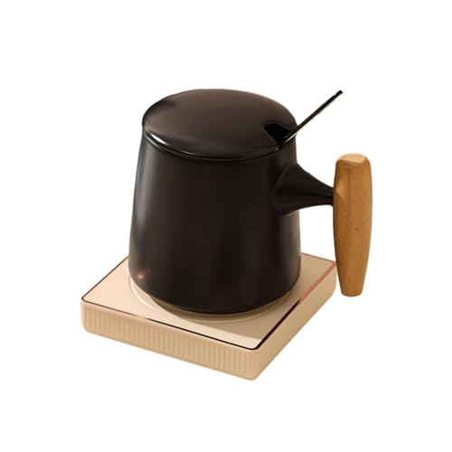 MagiDeal Kaffeewärmer und Tassen-Set, elektrischer Getränkewärmer, Untersetzer, tragbar für Zuhause, Büro, Schwarz mit Sockel von MagiDeal