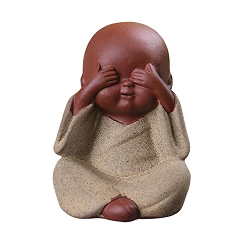 MagiDeal Kleiner Mönch Figur süße Miniatur-Mönch kein hören, sehen, Nicht sprechen, kein Böses Statue Glück Baby Buddha Cake Topper Schreibtisch Auto Ornament - Gelb von MagiDeal