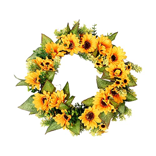 MagiDeal Künstlicher Sonnenblumenkranz mit grünen Blättern, Sommer-Fälschungsblumenkranz für Hochzeitsdekoration von MagiDeal