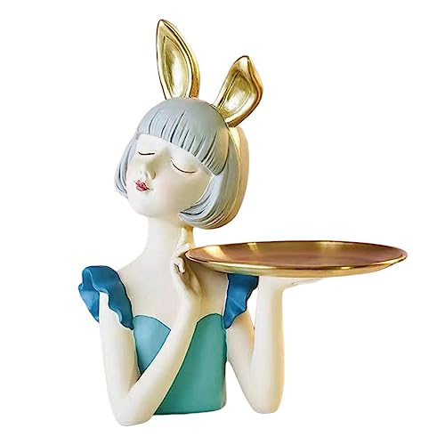 MagiDeal Mädchenstatue mit Ablageschale, Mädchenfigur, modernes, süßes Süßigkeiten-Schmucktablett, Mädchenskulptur, Kunsthandwerk für Tisch, Hochzeit, GRÜN von MagiDeal