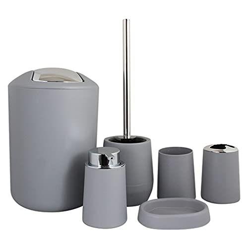 MagiDeal Set Badezimmerzubehör - Becher, Zahnbürstenhalter, Lotionspender, Seifenschale, Mülleimer, Toilettenbürste, Grau von MagiDeal