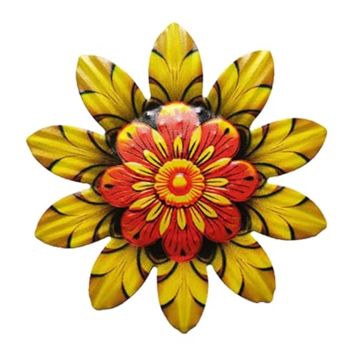 MagiDeal Wandkunstdekor aus Metall mit Blumenmotiv für drinnen und draußen, farbenfrohes 14,7 cm großes Wanddekor aus Metall für Zuhause, Zaun, Rasen, Balkon, Gelb von MagiDeal