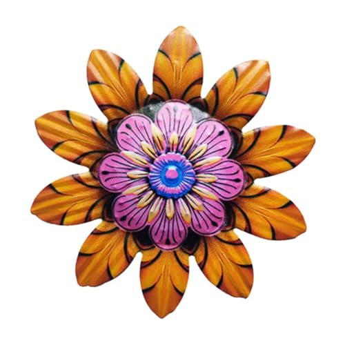 MagiDeal Wandkunstdekor aus Metall mit Blumenmotiv für drinnen und draußen, farbenfrohes 14,7 cm großes Wanddekor aus Metall für Zuhause, Zaun, Rasen, Balkon, Orange von MagiDeal