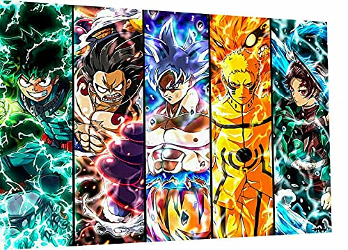 Magic Canvas Art - Bilder 3 Anime Crossover DBZ Naruto One Piece Leinwandbild 1- teilig Hochwertiger Kunstdruck modern Wandbilder Wanddekoration Design Wand Bild A3568, Größe: 80 x 60 cm, Mehrfarbig von Magic Canvas Art