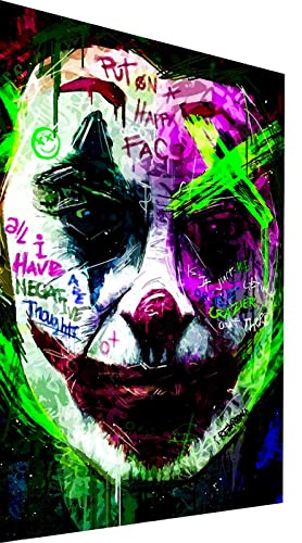 Magic Canvas Art - Bilder Abstrakt Joker Clown Leinwandbild 1- teilig Hochwertiger Kunstdruck modern Wandbilder Wanddekoration Design Wand Bild - B8278, Material: Leinwand, Größe: 60x60 cm, Weiß von Magic Canvas Art