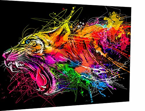 Magic Canvas Art - Bilder Abstrakt Tiger Tiere Leinwandbild 1- teilig Hochwertiger Kunstdruck modern Wandbilder Wanddekoration Design Wand Bild – A3480, Größe: 100 x 75 cm von Magic Canvas Art
