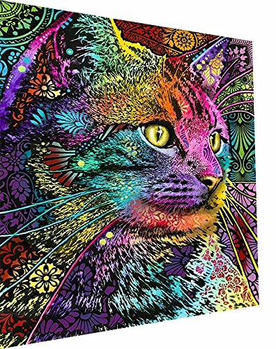 Magic Canvas Art - Bilder Abstrakte Katze Tiere Kunst Leinwandbild 1- teilig Hochwertiger Kunstdruck modern Wandbilder Wanddekoration Design Wand Bild, Größe: 120 x 80 cm von Magic Canvas Art